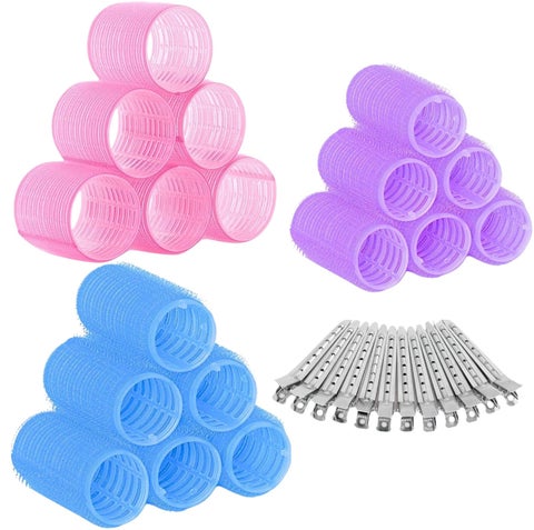 Elaur 30Pcs Hair Rollers Set, 18 Pieces Self Grip Holding Hair Rollers Curlers 20 mm, 31 mm, 48 mm & 12 Pieces Duckbill Sectioning Clips for Salon Barber Hair Styling(Rainbow)